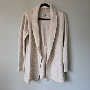 LL Bean Women Medium Marled Tan Shawl Collar Open Front Cardigan Sweater 272821